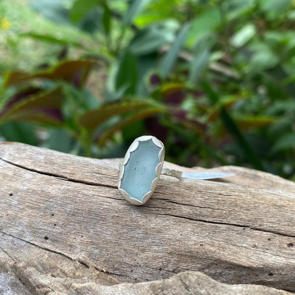 Hand Crafted Jewelry - Soft aqua blue sea glass natural  tumbled sea glass sterling & fine silver